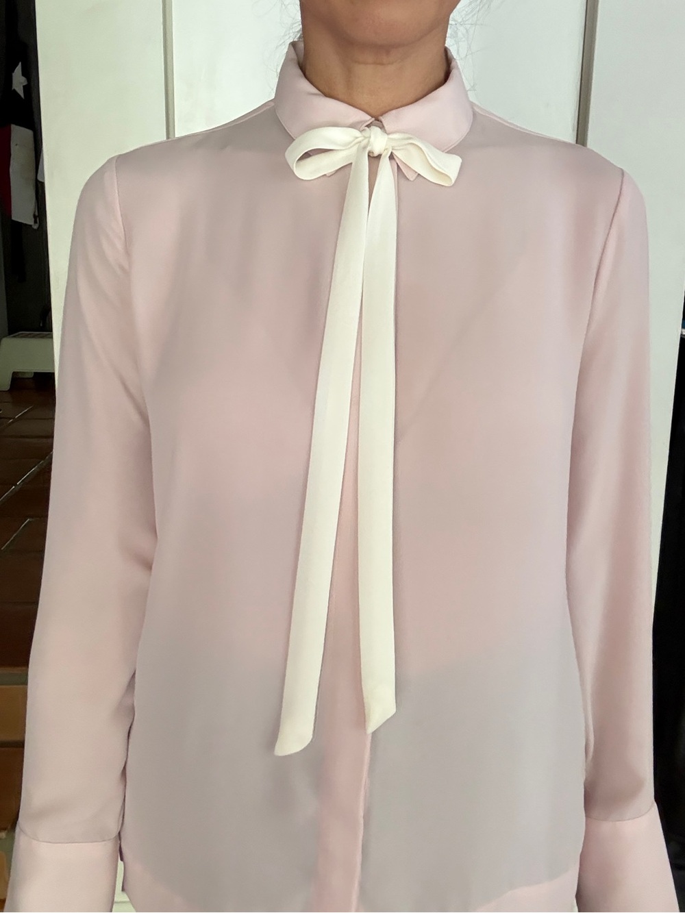 Banana Republic Pale Pink Blouse with Removable Cream Tie